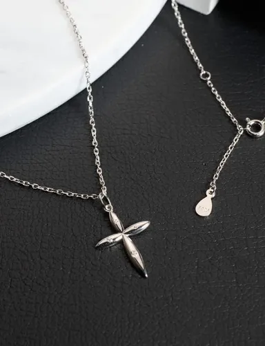Vista 8 de Waitsoul Solid 925 Sterling Silver Cross Necklace for Women Men Cross Chain for Women Girls 16+2 Inches Silver Sideways Cross Choker Cross Pendant