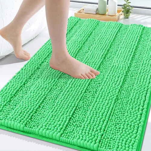 Vista 9 de Grandaily Alfombras de baño de felpilla a rayas de 24 x 16 pulgadas, extra gruesas y suaves, absorbentes, parte trasera de goma, alfombra de ducha