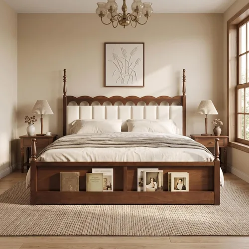Vista 12 de Christopher Knight Home Chagi - Marco de cama tamaño King con almacenamiento, marco de cama y cabecera de plataforma King vintage, soporte