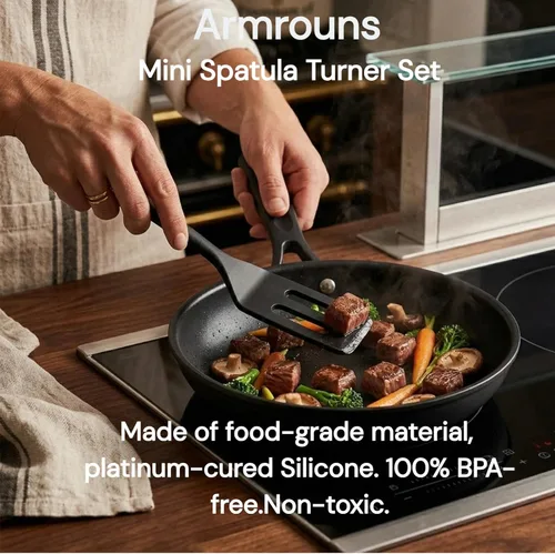 Vista 4 de Juego de 2 espátulas para servir de silicona, espátula ranurada resistente al calor, para cocinar en la cocina. (negro)