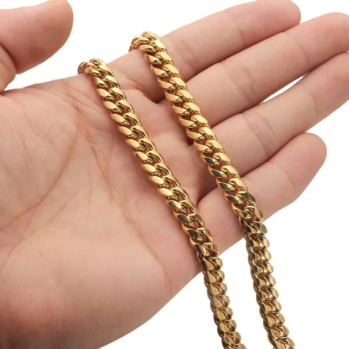 Vista 3 de Collar de cadena de eslabones cubanos de Miami para hombre, de acero inoxidable, chapado en oro de 18 quilates, joyería de hip hop para hombres