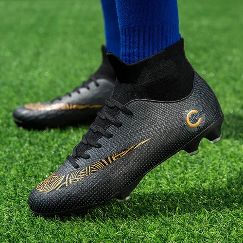 Vista 5 de HHY Zapatos de fútbol para hombre con tacos de fútbol con cordones y puntas antideslizantes