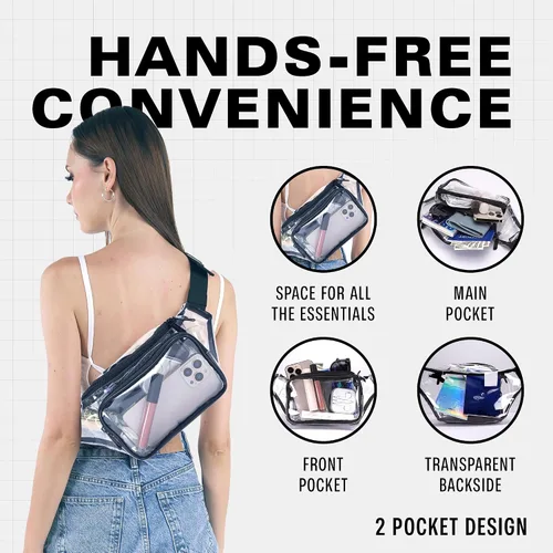 Vista 5 de SoJourner Riñonera holográfica Rave Paquetes para festivales de mujeres y hombres Lindas bolsas de moda para cinturón, Transparente, talla única
