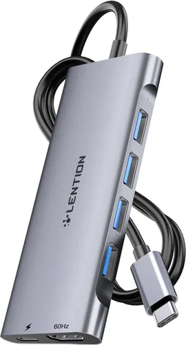 Vista 17 de LENTION 5-in-1 USB-C Hub, 4 USB3.0, 60W Charging, Multiport Adapter Ideal for Work & Study, Stable Driver 3.0 Certified, Compatible with macOS