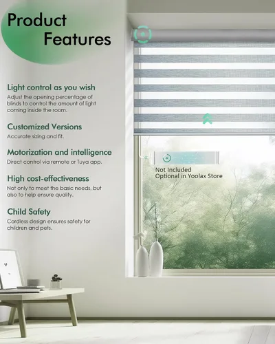 Vista 2 de Yoolax Persianas motorizadas de cebra, persianas con control remoto de cebra para ventanas de interior, persianas motorizadas con control remoto