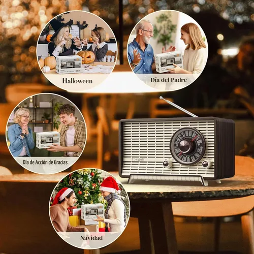 Vista 6 de YOWGUIF - Radio AM FM clásica retro de madera para mesa, altavoces Bluetooth, radios enchufables de pared con perilla giratoria, ideal para el hogar