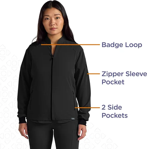 Vista 3 de ave. Women's Solano Four Pocket Athletic Scrub Jacket Negro