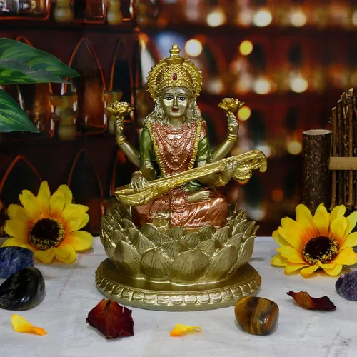 Vista 3 de alikiki Ídolo de Saraswati de la diosa hindú, 6.5 pulgadas de alto, conocimiento, música, artes, diosa Sarswati, estatua india Diwali, regalos