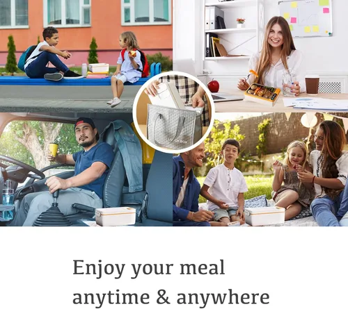 Vista 7 de BJLIFE Lonchera eléctrica inalámbrica con calefacción, calentador de alimentos con batería recargable, calentador de alimentos portátil de 1 litro