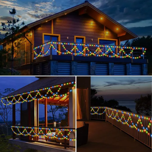 Vista 4 de KAZOKU Luces de Navidad para Exteriores e Interiores 40 Pies 380 LED Impermeables Luces de Árbol de Navidad 8 Modos Extensibles Luces de Cadena