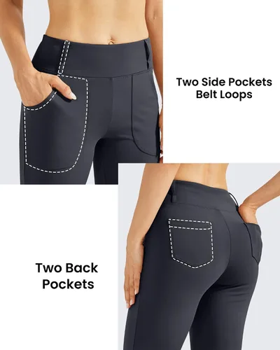 Vista 4 de G4Free Leggings acampanados con forro polar para mujer, pantalones de yoga elásticos con 4 bolsillos de 29 pulgadas, 31 pulgadas, 33 pulgadas
