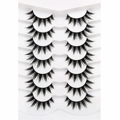 Vista 69 de Pooplunch - Pestañas postizas estilo ojo de gato, extensión de volumen 8D natural, finas, cortas, de visón sintético, tiras de pestañas postizas