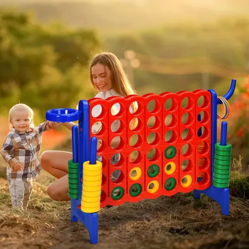 Vista 9 de AKUSTIK Juego Giant Connect al aire libre, 4 en una fila Jumbo 4 para marcar para niños y adultos, fiesta familiar, patio, césped, juego de conexión