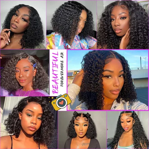 Vista 8 de Pelucas de cabello humano rizado estilo Bob de Forevermore, cierre 4x4 para mujeres, sin pegamento, 18 pulgadas, onda de agua, encaje frontal húmedo