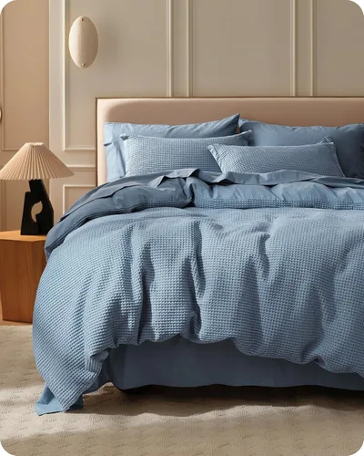 Vista 40 de Bedsure Funda de edredón de 100% algodón tamaño individual, tejido gofre, color blanco coco, GentleSoft y transpirable, juego de cama para regalo, 2