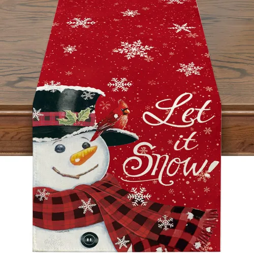 Vista 7 de Camino de Mesa de Navidad, Árboles Copos de Nieve Feliz Navidad Camino para Mesa Estacional Invierno Año Nuevo Vacaciones Hogar Fiesta Decoración