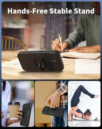 Vista 4 de Funda magnética para iPhone 11 Pro compatible con carga inalámbrica MagSafe, con 2 protectores de pantalla, anillo kickstand de 360° integrado +
