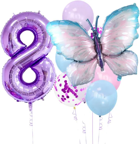 Vista 13 de 11 globos de mariposa enormes de 40 pulgadas, globos de Mylar de aluminio de número morado para decoración de fiesta de primer cumpleaños