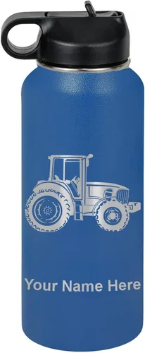 Vista 58 de LaserGram Botella de agua personalizada, tractor agrícola, acero inoxidable de doble pared aislada al vacío con popote superior, regalo grabado