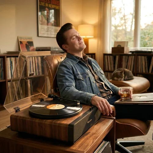 Vista 2 de Tocadiscos de vinilo con altavoces integrados, tocadiscos Bluetooth todo en uno para 33/45 RPM, tocadiscos de alta fidelidad para discos de vinilo