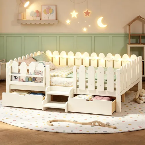 Vista 22 de Bellemave Cama Montessori completa con escaleras y cajones de Escaleras marrones