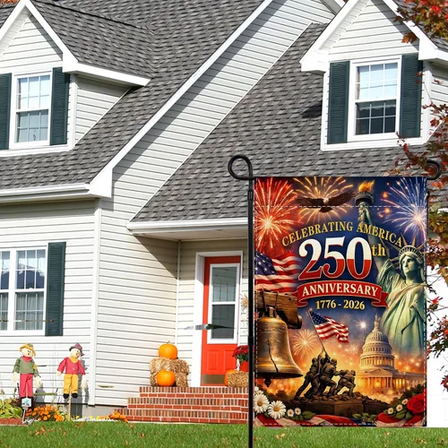 Vista 6 de Bandera de jardín de Estados Unidos del 250 aniversario 1776-2026, decoración de 250 años de cumpleaños, decoración y suministros para fiestas