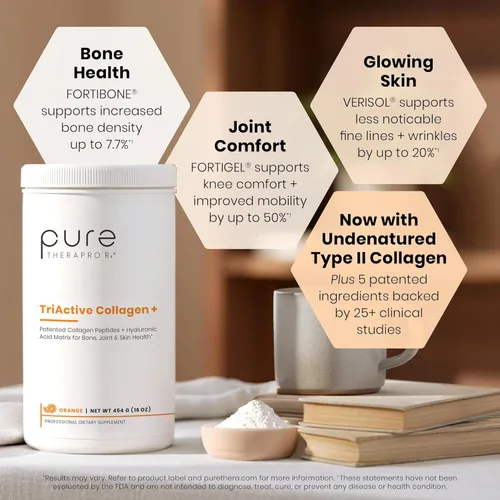Vista 4 de Pure Therapro Rx TriActive Collagen Plus, colágeno en polvo para cabello, piel, uñas, huesos y articulaciones, polvo de colágeno hidrolizado