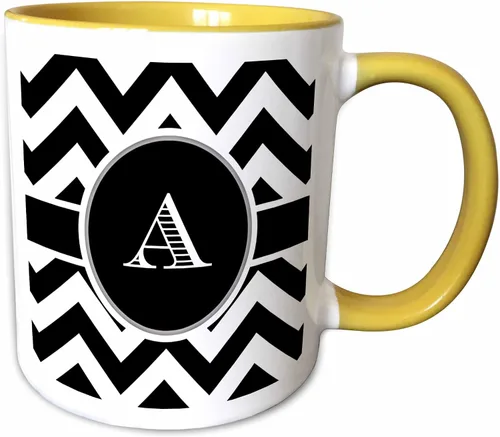 Vista 9 de 3dRose Taza azul de dos tonos con monograma de cheurón en blanco y negro con inicial A de 11 oz