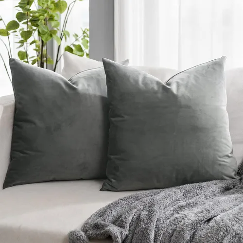 Vista 23 de Juego de 2 fundas de almohada decorativas de terciopelo de 14 x 14 pulgadas con cremallera, fundas de cojín cuadradas suaves y lisas de lujo