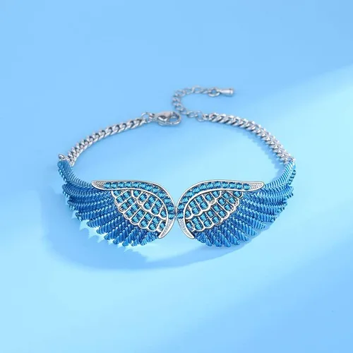 Vista 7 de Pulseras de alas angulares para mujer, pulsera de cadena ajustable chapada en plata, brazalete de ala de ángel para mujer, cumpleaños, Navidad, día