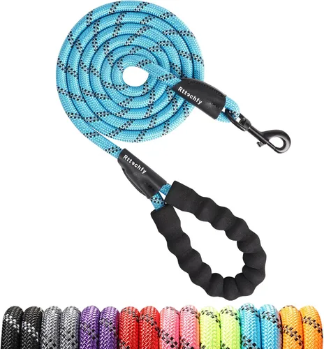 Vista 9 de Rttochfy Correa de cuerda para perro de 2/4/5/6/8/10 pies con cómodo mango acolchado e hilos altamente reflectantes para perros pequeños, medianos