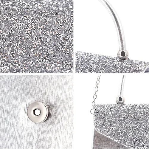 Vista 6 de Naimo Bolso de mano de cristal brillante con asa superior, bolso de hombro cruzado para boda, fiesta, novia