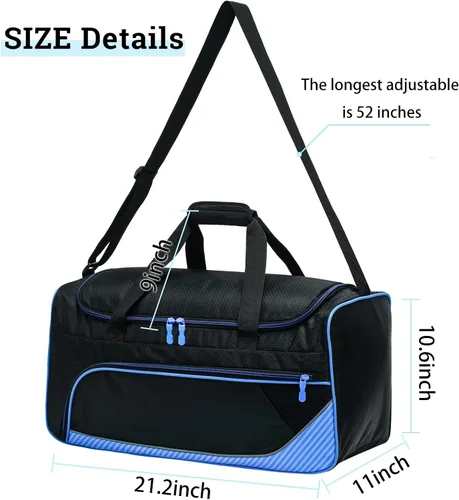 Vista 7 de Uarition Bolsa de gimnasio para hombre, 21 pulgadas, grande, para viajes y deportes, AzulNegro, Bolsa de gimnasio para hombre