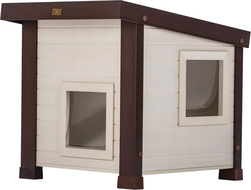 Vista 10 de New Age Pet ECOFLEX - Casa para gatos al aire libre XL resistente a la intemperie, suelo elevado, doble solapa de vinilo, 30% más grande, 28