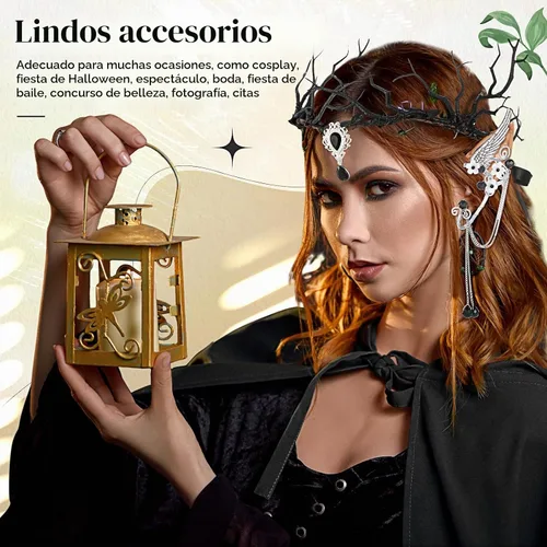 Vista 6 de Zeyune Halloween Renaissance Fairy Accessories Set, Elf Headpiece