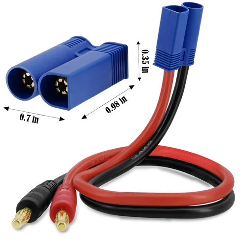 Vista 4 de Paquete de 2 cables de carga de batería de enchufe tipo plátano, conector macho EC5 de 11.8 pulgadas a adaptador de enchufe macho banana macho