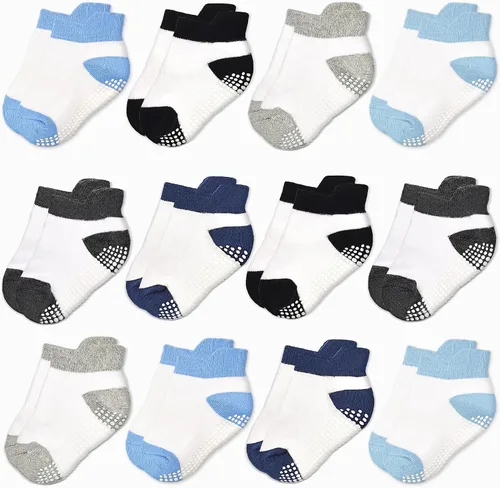 Vista 10 de HYCLES Calcetines para niña, 12 pares de calcetines antideslizantes para niñas de 1 a 7 años