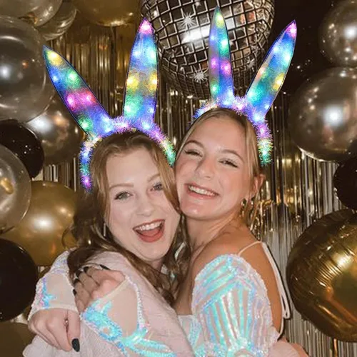 Vista 7 de CAKURE Diadema de orejas de conejo, diadema LED láser con orejas de conejo, diadema brillante para fiesta, cosplay, accesorios para el cabello