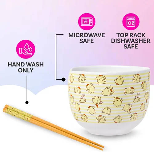 Vista 12 de Silver Buffalo Hello Kitty y sus amigos Chococat - Tazón de cerámica para ramen y arroz con palillos, patrón a cuadros, apto para microondas, 20