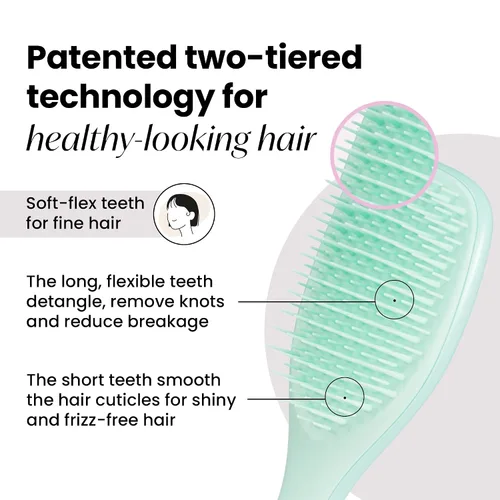 Vista 5 de Tangle Teezer Cepillo desenredante fino y frágil, elimina nudos y reduce la rotura, grande y tamaño de viaje, azul y menta