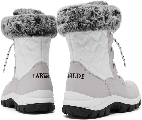 Vista 6 de EARLDE Botas de nieve para mujer con cordones impermeables a media pantorrilla, suela de goma para invierno