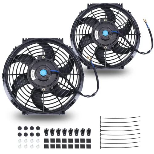Vista 16 de Juego de 2 ventiladores eléctricos universales delgados, tire/empuje, 7 pulgadas, negro, 12V 80W, kit de montaje de alto rendimiento para radiador