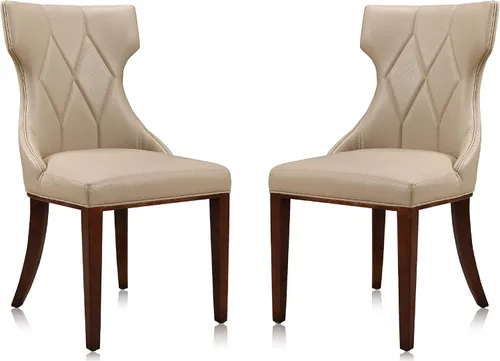 Vista 15 de Manhattan Comfort Reine MDining - Juego de 2, asientos tapizados con costuras de diamante, marco de madera de haya maciza, base de 4 patas, altura