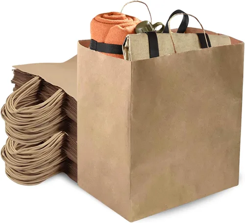 Vista 12 de DURO Bolsas de regalo de papel marrón de 10 x 6.75 x 12 pulgadas con asas, bolsas de compras de papel kraft reciclado con asas a granel
