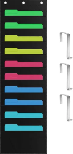 Vista 8 de ZKOO Organizador de archivos de pared colgante de 5 bolsillos para papel tamaño A4/documentos legales/tamaño carta, organizador de correo de pared