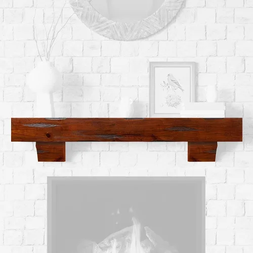 Vista 9 de MANTELSDIRECT Breckenridge - Estante de chimenea de 48 pulgadas con ménsulas - Estante rústico flotante para chimenea - Rubio - Estante de madera