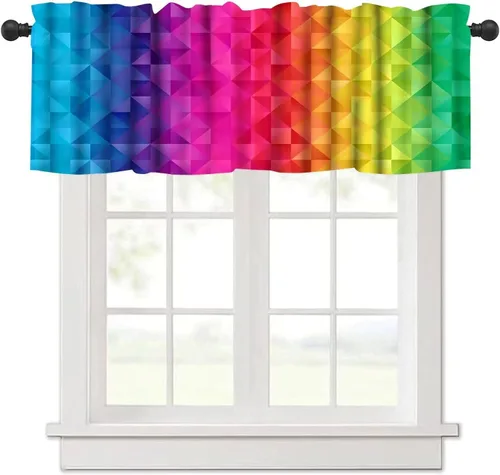 Vista 7 de Cenefa de cortina geométrica para ventanas, cenefa moderna con bolsillo para barra, 1 panel, cortinas cortas abstractas para playa, cortinas cortas