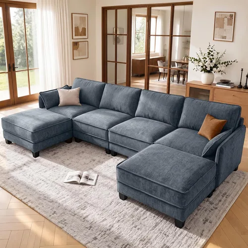 Vista 11 de Sofá modular en forma de U, sofá de nube de 116" para sala de estar Gris-oscuro