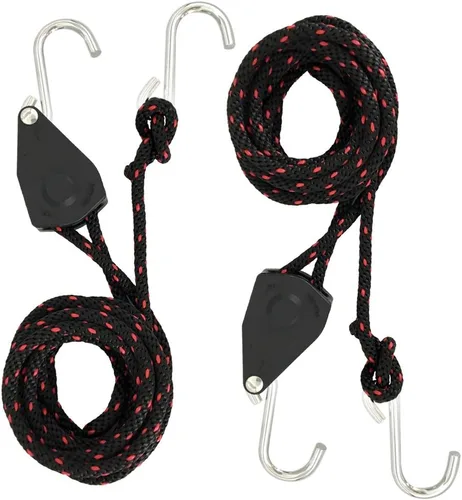 Vista 2 de Correas de cuerda, 1/4 pulgadas x 10 pies, polea de trinquete ajustable de bloqueo de cuerda resistente para canoa de kayak (paquete de 2)