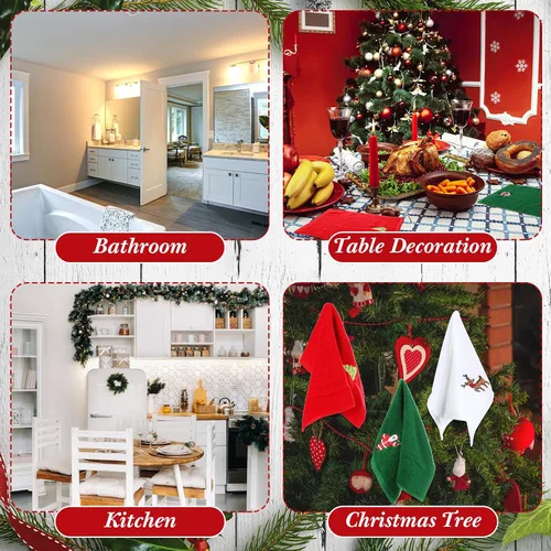 Vista 5 de Ganeen 6 toallas de mano navideñas para baño, 12 x 18 pulgadas, juego de toallas de cocina de muñeco de nieve azul, juego de toallas decorativas